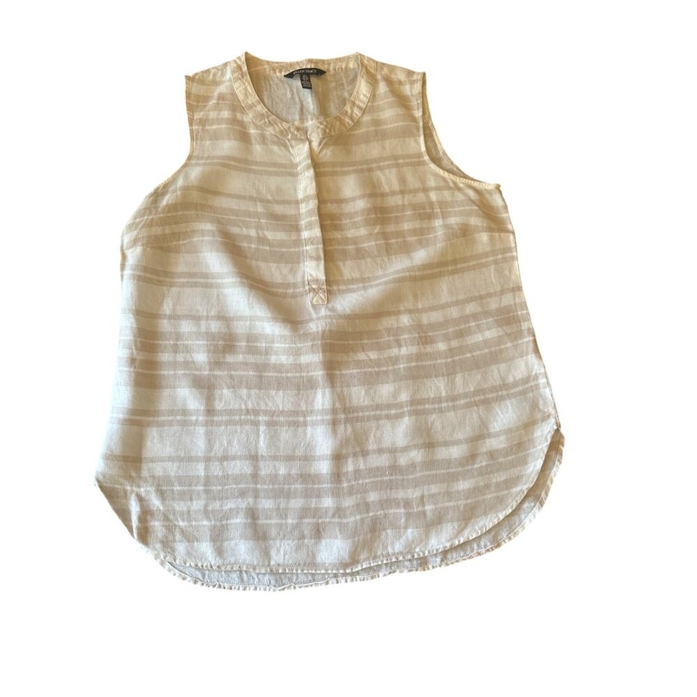 Ellen Tracy Womens Sleeveless‎ Striped 100% Linen Tunic Top Beige Size L